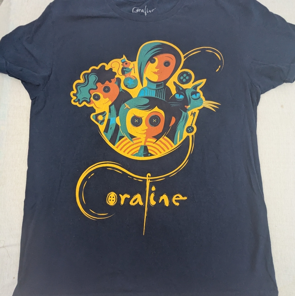 Coraline Laika Blue Tshirt With Abstract Graphics Of Characters Size Large